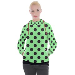 Polka Dots Black On Mint Green Women s Hooded Pullover by FashionBoulevard