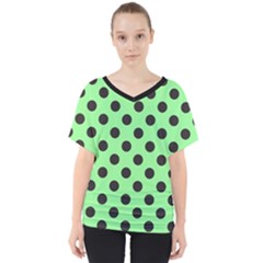 Polka Dots Black On Mint Green V-neck Dolman Drape Top