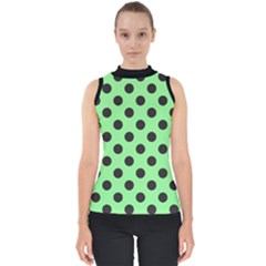 Polka Dots Black On Mint Green Mock Neck Shell Top