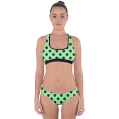 Polka Dots Black On Mint Green Cross Back Hipster Bikini Set