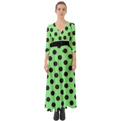 Polka Dots Black On Mint Green Button Up Boho Maxi Dress by FashionBoulevard