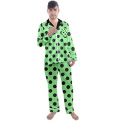 Polka Dots Black On Mint Green Men s Satin Pajamas Long Pants Set