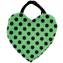 Polka Dots Black On Mint Green Giant Heart Shaped Tote