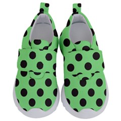 Polka Dots Black On Mint Green Kids  Velcro No Lace Shoes