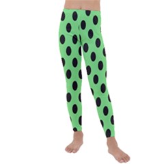 Polka Dots Black On Mint Green Kids  Lightweight Velour Leggings