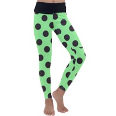 Polka Dots Black On Mint Green Kids  Lightweight Velour Classic Yoga Leggings