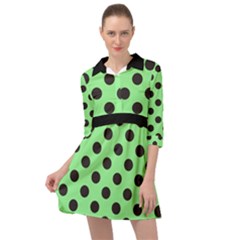 Polka Dots Black On Mint Green Mini Skater Shirt Dress