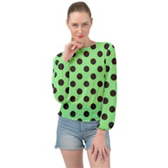 Polka Dots Black On Mint Green Banded Bottom Chiffon Top