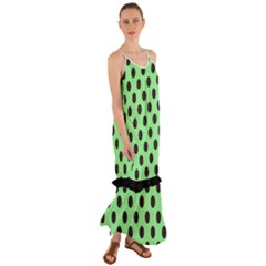 Polka Dots Black On Mint Green Cami Maxi Ruffle Chiffon Dress