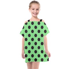 Polka Dots Black On Mint Green Kids  One Piece Chiffon Dress