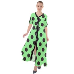 Polka Dots Black On Mint Green Waist Tie Boho Maxi Dress