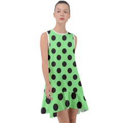 Polka Dots Black On Mint Green Frill Swing Dress