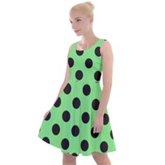 Polka Dots Black On Mint Green Knee Length Skater Dress