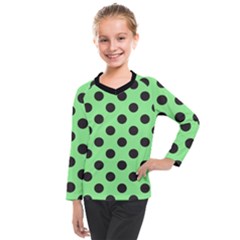 Polka Dots Black On Mint Green Kids  Long Mesh Tee