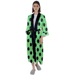 Polka Dots Black On Mint Green Maxi Satin Kimono