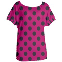 Polka Dots Black On Peacock Pink Women s Oversized Tee