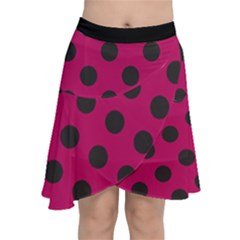 Polka Dots Black On Peacock Pink Chiffon Wrap Front Skirt by FashionBoulevard