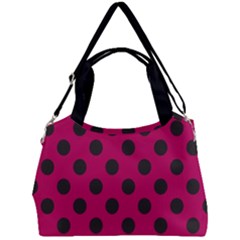 Polka Dots Black On Peacock Pink Double Compartment Shoulder Bag by FashionBoulevard