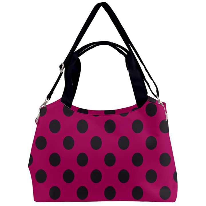 Polka Dots Black On Peacock Pink Double Compartment Shoulder Bag