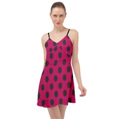 Polka Dots Black On Peacock Pink Summer Time Chiffon Dress by FashionBoulevard