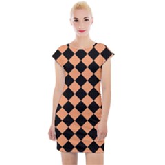 Block Fiesta Black And Cantaloupe Orange Cap Sleeve Bodycon Dress by FashionBoulevard