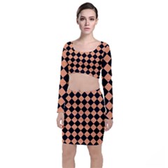 Block Fiesta Black And Cantaloupe Orange Top And Skirt Sets by FashionBoulevard