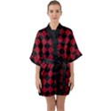 Block Fiesta Black And Carmine Red  Half Sleeve Satin Kimono  View1