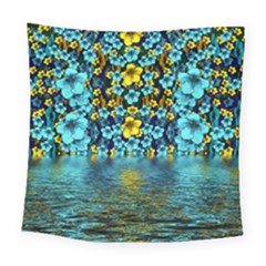 Flower Island And A Horizon Square Tapestry (large) by pepitasart