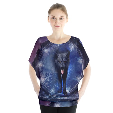 Awesome Wolf In The Gate Batwing Chiffon Blouse by FantasyWorld7