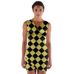 Block Fiesta Black And Ceylon Yellow Wrap Front Bodycon Dress by FashionBoulevard