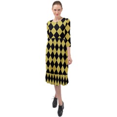 Block Fiesta Black And Ceylon Yellow Ruffle End Midi Chiffon Dress by FashionBoulevard