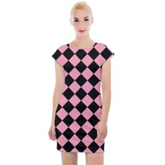 Block Fiesta Black And Flamingo Pink Cap Sleeve Bodycon Dress by FashionBoulevard