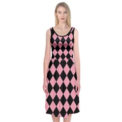 Block Fiesta Black And Flamingo Pink Midi Sleeveless Dress by FashionBoulevard