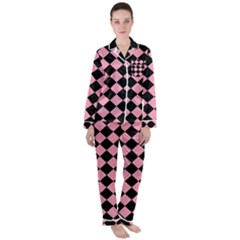 Block Fiesta Black And Flamingo Pink Satin Long Sleeve Pyjamas Set by FashionBoulevard