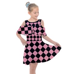 Block Fiesta Black And Flamingo Pink Kids  Shoulder Cutout Chiffon Dress by FashionBoulevard