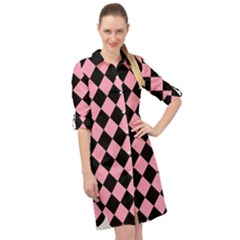 Block Fiesta Black And Flamingo Pink Long Sleeve Mini Shirt Dress by FashionBoulevard