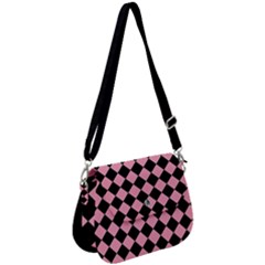 Block Fiesta Black And Flamingo Pink Saddle Handbag by FashionBoulevard