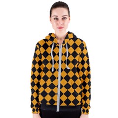 Block Fiesta Black And Honey Orange Women s Zipper Hoodie by FashionBoulevard