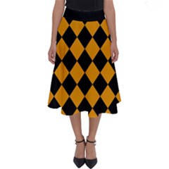 Block Fiesta Black And Honey Orange Perfect Length Midi Skirt by FashionBoulevard