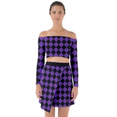 Block Fiesta Black And Imperial Purple Off Shoulder Top With Skirt Set by FashionBoulevard