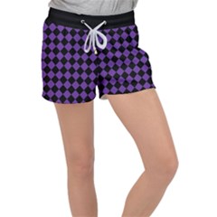 Block Fiesta Black And Imperial Purple Velour Lounge Shorts by FashionBoulevard