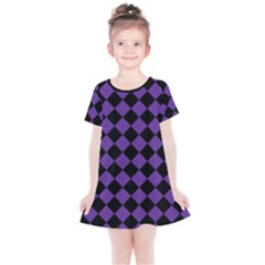 Block Fiesta Black And Imperial Purple Kids  Simple Cotton Dress by FashionBoulevard