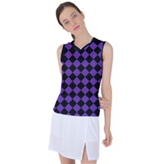 Block Fiesta Black And Imperial Purple Women s Sleeveless Sports Top by FashionBoulevard