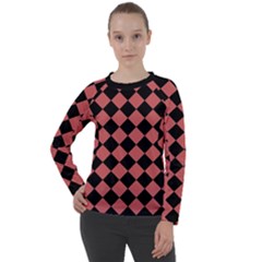 Block Fiesta Black And Indian Red Women s Long Sleeve Raglan Tee