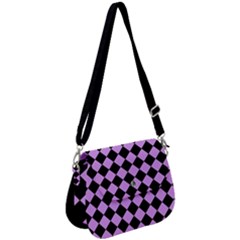 Block Fiesta Black And Lavender Purple Saddle Handbag by FashionBoulevard