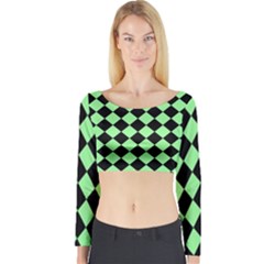 Block Fiesta Black And Mint Green Long Sleeve Crop Top