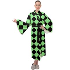 Block Fiesta Black And Mint Green Maxi Velour Kimono