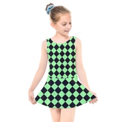 Block Fiesta Black And Mint Green Kids  Skater Dress Swimsuit