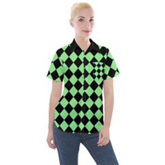 Block Fiesta Black And Mint Green Women s Short Sleeve Pocket Shirt