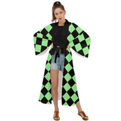 Block Fiesta Black And Mint Green Maxi Kimono